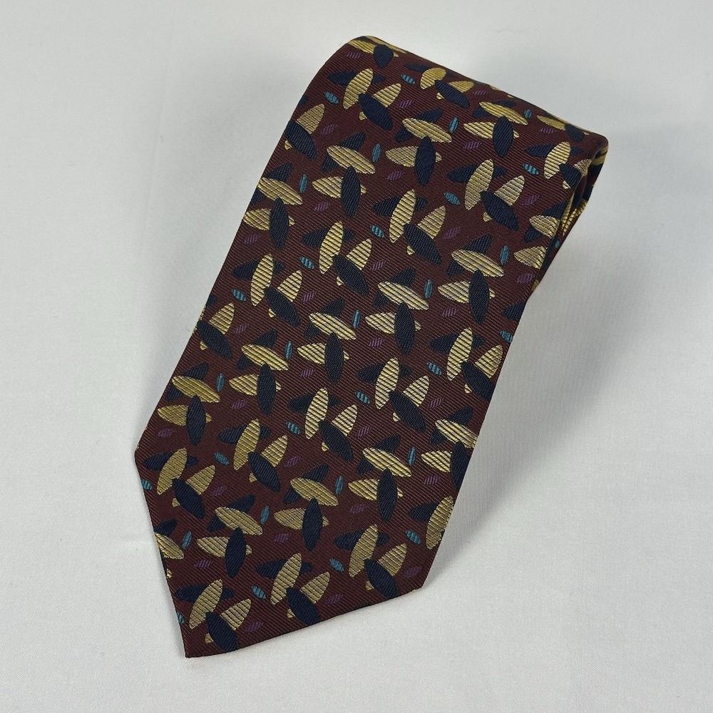 Countess Mara for Oak Hall Silk Tie Vintage Burgundy Geometric Archives 4" W